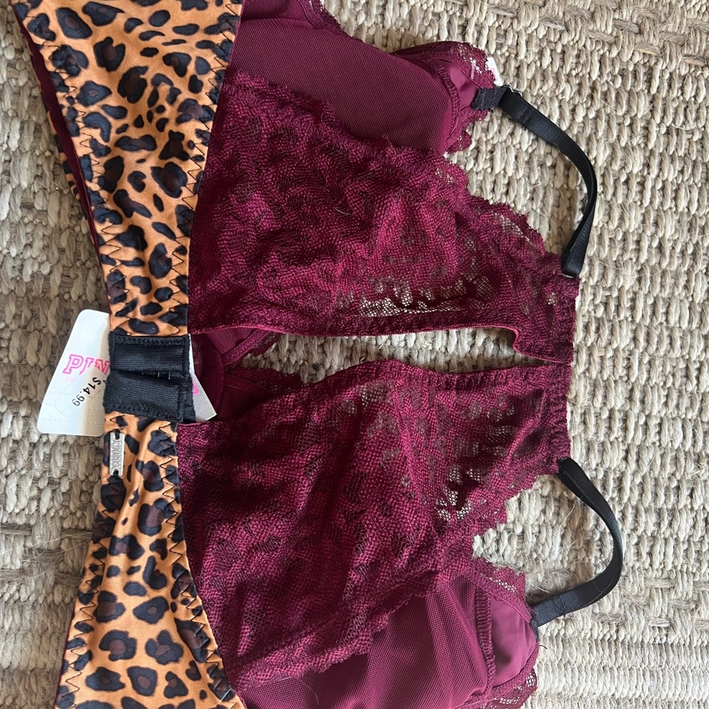 NWT VS Pink Maroon lace bralette - Picture 2 of 3